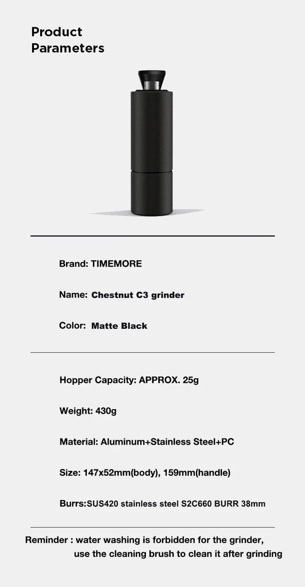 Planet Gates TIMEMORE Chestnut C3 Manual Coffee Grinder S2C Burr Inside Portable Hand Grinder With Double Bearing Positioning 커피그라인더