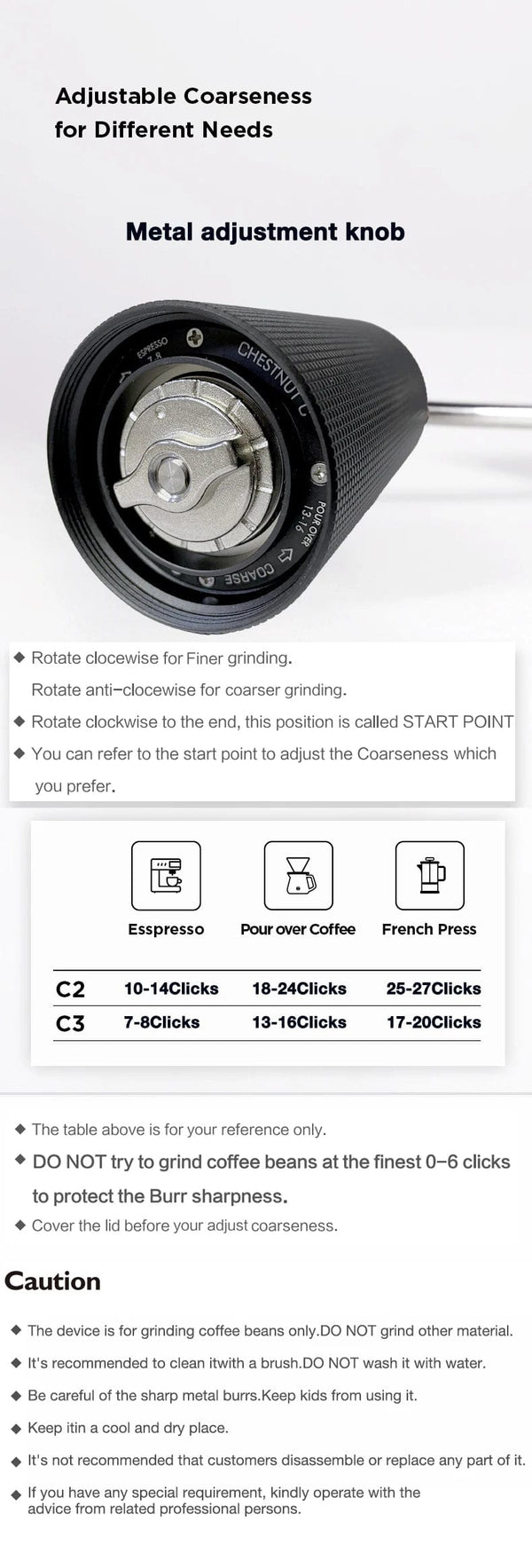 Planet Gates TIMEMORE Chestnut C3 Manual Coffee Grinder S2C Burr Inside Portable Hand Grinder With Double Bearing Positioning 커피그라인더