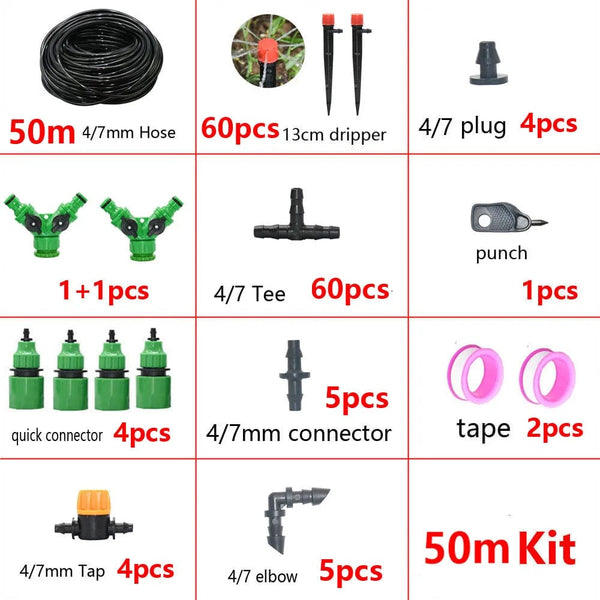 Planet Gates timer 5-50M Automatic Garden Watering System DIY Timer Water Drip Irrigation System Plant Watering Kit Red Drippers Set