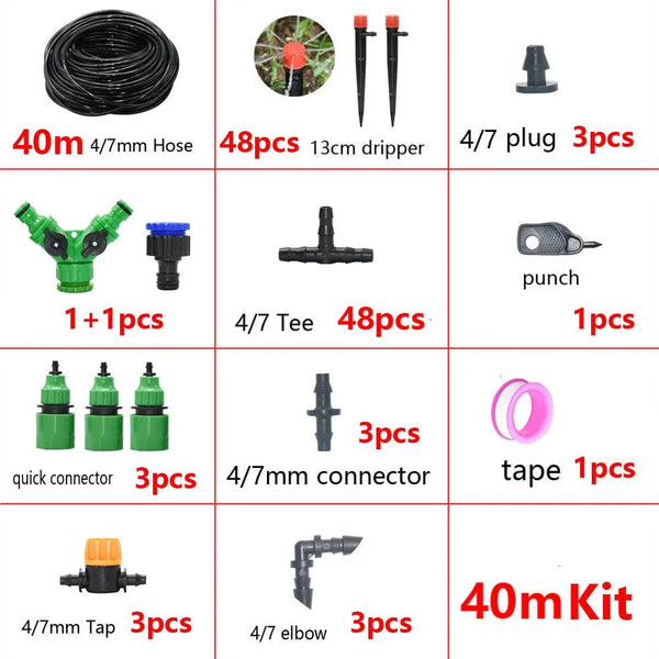 Planet Gates timer 5-50M Automatic Garden Watering System DIY Timer Water Drip Irrigation System Plant Watering Kit Red Drippers Set
