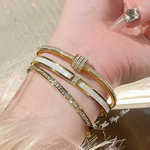 Planet Gates Titanium Steel Bracelet White Fritillary Shell Bracelet Luxury Design Stainless Steel Bangles for Women Jewellery Women