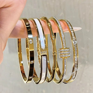 Planet Gates Titanium Steel Bracelet White Fritillary Shell Bracelet Luxury Design Stainless Steel Bangles for Women Jewellery Women