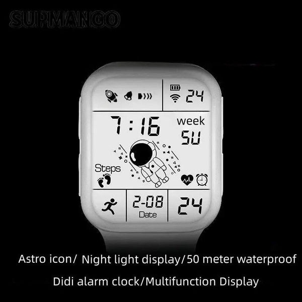 Planet Gates TKR White Astronaut Square Watch Male and Female Students Cool Black Technology Intelligent Running Children's Electronic Watch