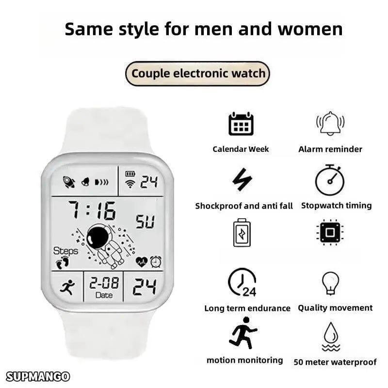 Planet Gates TKR White Astronaut Square Watch Male and Female Students Cool Black Technology Intelligent Running Children's Electronic Watch