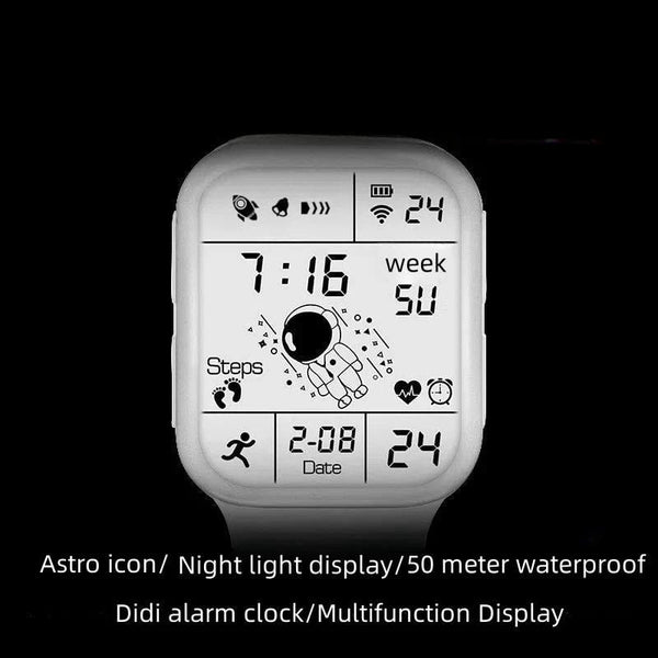 Planet Gates TKR White Astronaut Square Watch Male and Female Students Cool Black Technology Intelligent Running Children's Electronic Watch