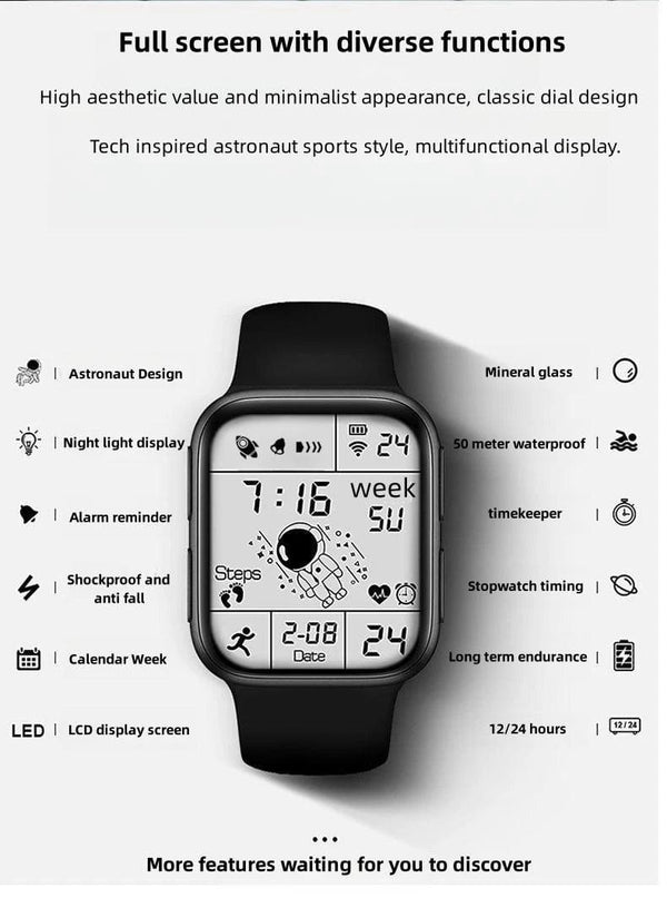 Planet Gates TKR White Astronaut Square Watch Male and Female Students Cool Black Technology Intelligent Running Children's Electronic Watch