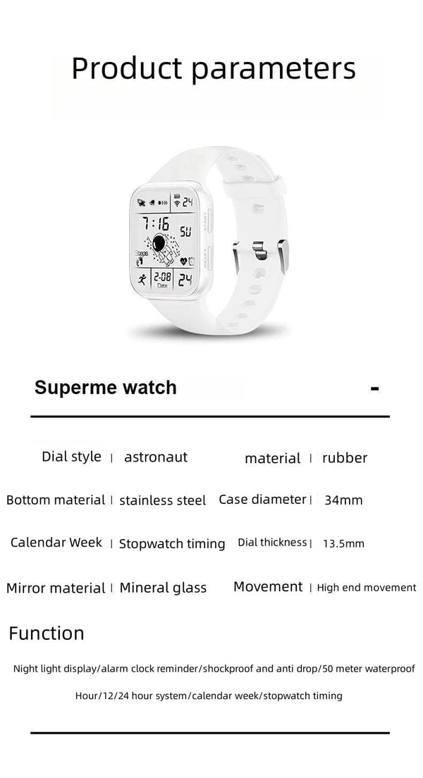 Planet Gates TKR White Astronaut Square Watch Male and Female Students Cool Black Technology Intelligent Running Children's Electronic Watch