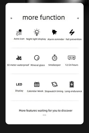 Planet Gates TKR White Astronaut Square Watch Male and Female Students Cool Black Technology Intelligent Running Children's Electronic Watch