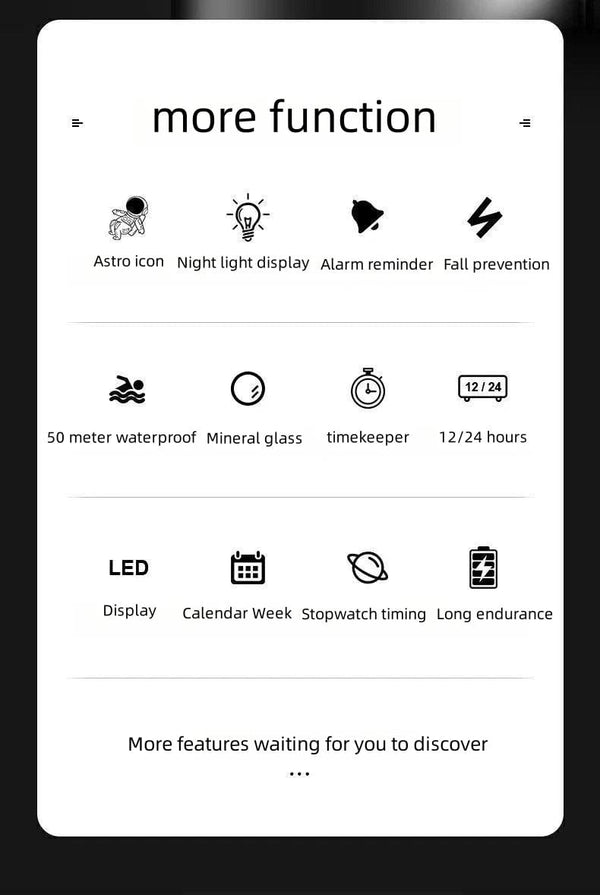 Planet Gates TKR White Astronaut Square Watch Male and Female Students Cool Black Technology Intelligent Running Children's Electronic Watch
