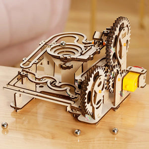 Planet Gates TMQ002 With Box Ury 3D Wooden Puzzles Electric Catapult Track Device Marble Run Set Mechanical Model Science Maze 5 Balls Assembly Gift for Kids