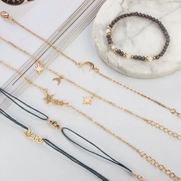 Planet Gates Tocona Boho Love Moon Bracelets for Women Charms Bead Gold Color Star Clear Crystal Stone Letter Rope Jewelry Accessories 6523