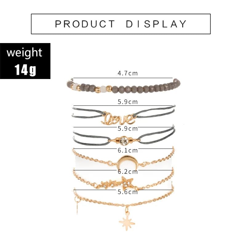 Planet Gates Tocona Boho Love Moon Bracelets for Women Charms Bead Gold Color Star Clear Crystal Stone Letter Rope Jewelry Accessories 6523