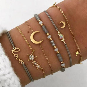 Planet Gates Tocona Boho Love Moon Bracelets for Women Charms Bead Gold Color Star Clear Crystal Stone Letter Rope Jewelry Accessories 6523