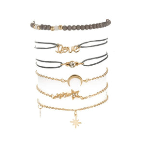 Planet Gates Tocona Boho Love Moon Bracelets for Women Charms Bead Gold Color Star Clear Crystal Stone Letter Rope Jewelry Accessories 6523