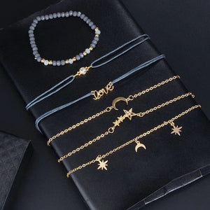 Planet Gates Tocona Boho Love Moon Bracelets for Women Charms Bead Gold Color Star Clear Crystal Stone Letter Rope Jewelry Accessories 6523