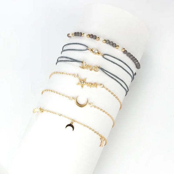 Planet Gates Tocona Boho Love Moon Bracelets for Women Charms Bead Gold Color Star Clear Crystal Stone Letter Rope Jewelry Accessories 6523