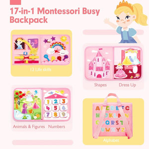 Planet Gates Toddler Busy Board Montessori Toys Learning Educational Activities Travel Toy Dinosaur Dress up  Sensory Life Skill Backpack