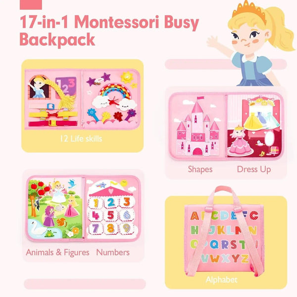 Planet Gates Toddler Busy Board Montessori Toys Learning Educational Activities Travel Toy Dinosaur Dress up  Sensory Life Skill Backpack