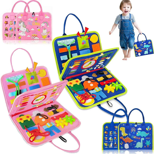 Planet Gates Toddler Busy Board Montessori Toys Learning Educational Activities Travel Toy Dinosaur Dress up  Sensory Life Skill Backpack