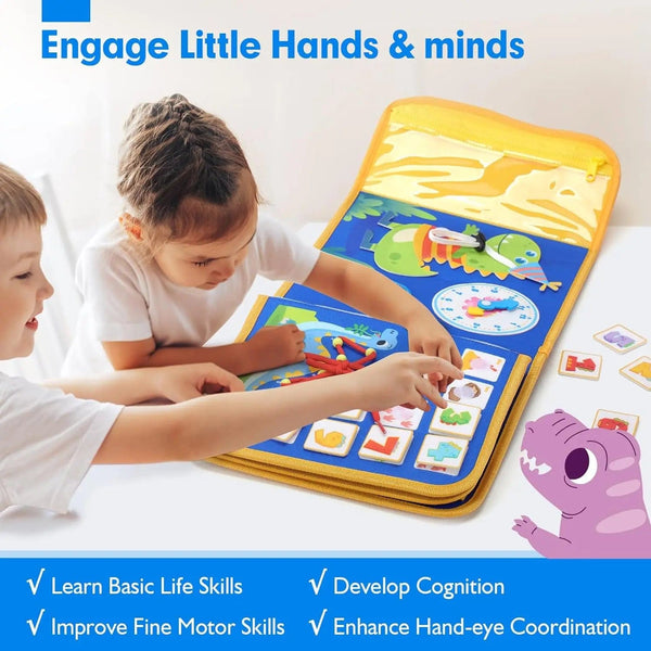Planet Gates Toddler Busy Board Montessori Toys Learning Educational Activities Travel Toy Dinosaur Dress up  Sensory Life Skill Backpack