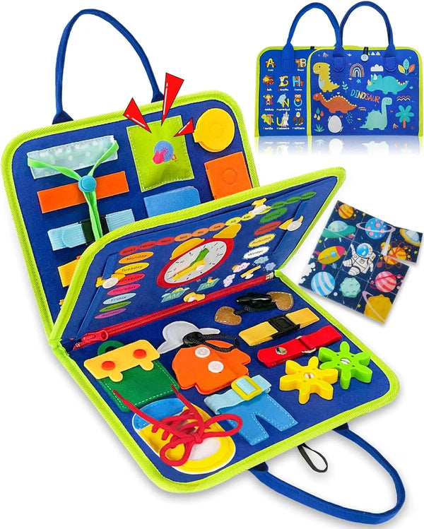 Planet Gates Toddler Busy Board Montessori Toys Learning Educational Activities Travel Toy Dinosaur Dress up  Sensory Life Skill Backpack