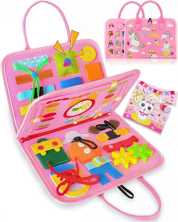 Planet Gates Toddler Busy Board Montessori Toys Learning Educational Activities Travel Toy Dinosaur Dress up  Sensory Life Skill Backpack
