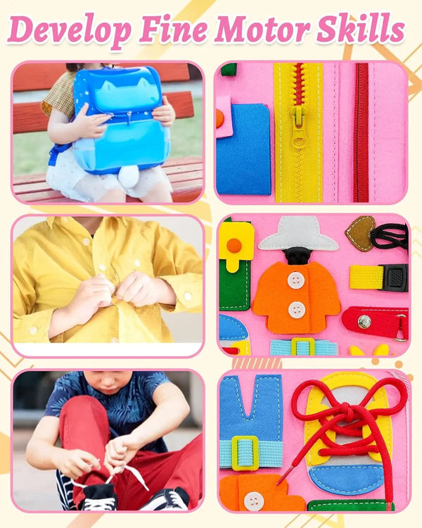 Planet Gates Toddler Busy Board Montessori Toys Learning Educational Activities Travel Toy Dinosaur Dress up  Sensory Life Skill Backpack