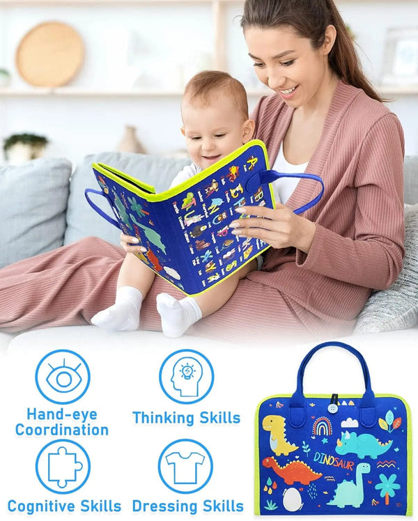 Planet Gates Toddler Busy Board Montessori Toys Learning Educational Activities Travel Toy Dinosaur Dress up  Sensory Life Skill Backpack