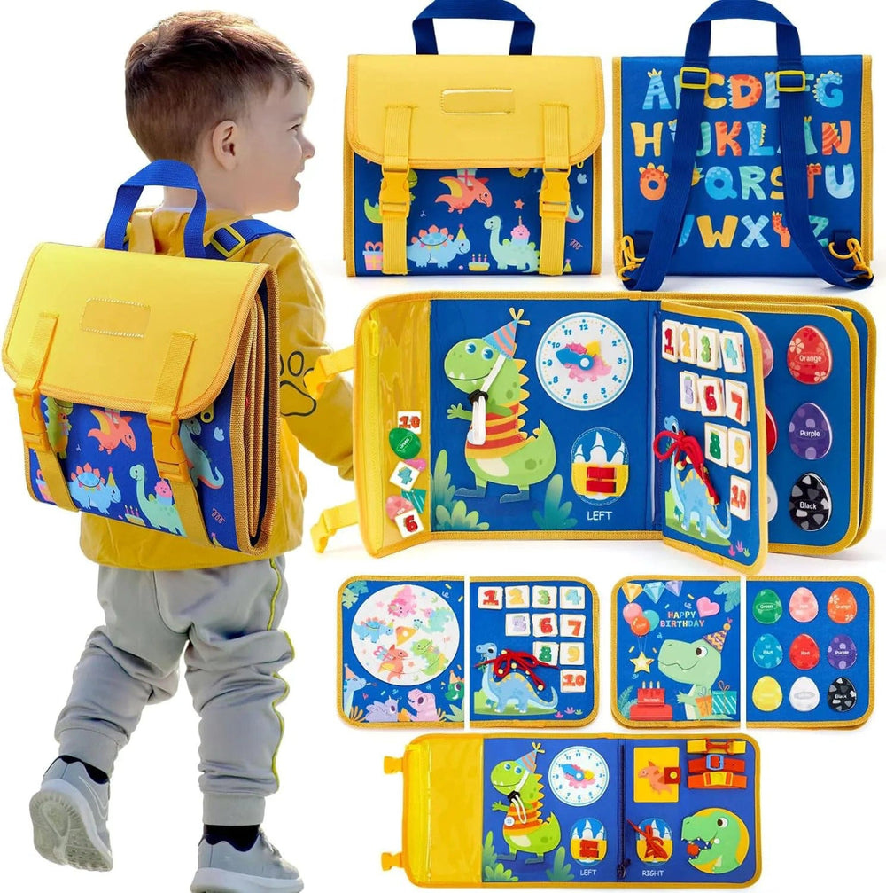 Planet Gates Toddler Busy Board Montessori Toys Learning Educational Activities Travel Toy Dinosaur Dress up  Sensory Life Skill Backpack