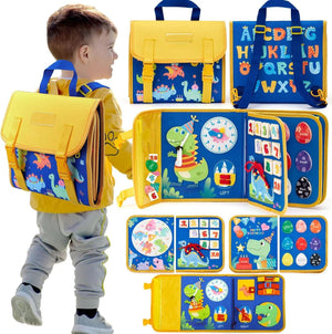 Planet Gates Toddler Busy Board Montessori Toys Learning Educational Activities Travel Toy Dinosaur Dress up  Sensory Life Skill Backpack