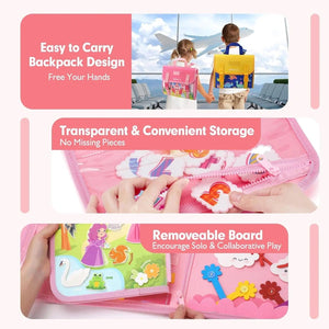 Planet Gates Toddler Busy Board Montessori Toys Learning Educational Activities Travel Toy Dinosaur Dress up  Sensory Life Skill Backpack