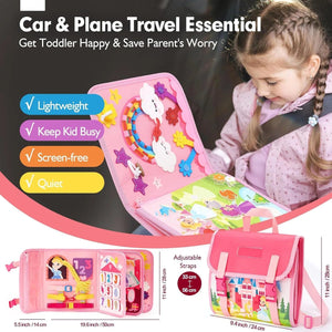 Planet Gates Toddler Busy Board Montessori Toys Learning Educational Activities Travel Toy Dinosaur Dress up  Sensory Life Skill Backpack