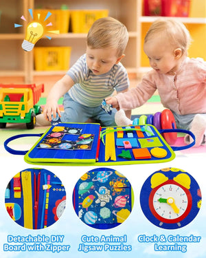 Planet Gates Toddler Busy Board Montessori Toys Learning Educational Activities Travel Toy Dinosaur Dress up  Sensory Life Skill Backpack