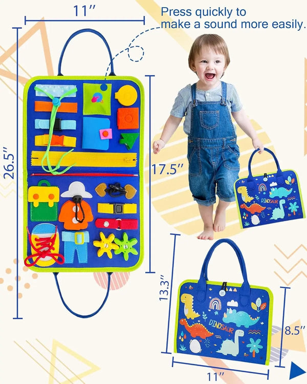 Planet Gates Toddler Busy Board Montessori Toys Learning Educational Activities Travel Toy Dinosaur Dress up  Sensory Life Skill Backpack