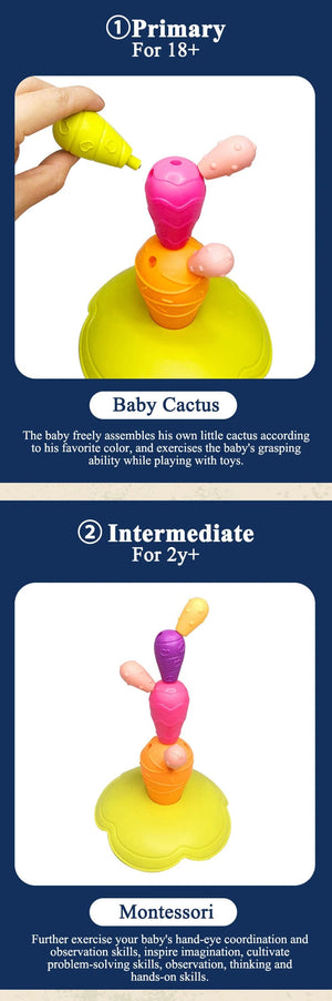 Planet Gates Toddler DIY Balancing Cactus Sorting Building Set Rainbow Stacking Tower Cognition Montessori Educational Toy for 18 Months Baby