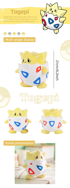 Planet Gates Togepi 21cm I 8.3in / Genuine License Pokemon Kawaii Pikachu Eevee Mew Charizard Stuffed Toys Cartoon&Cute Plush Doll Throw Pillow Christmas Halloween Day Gift