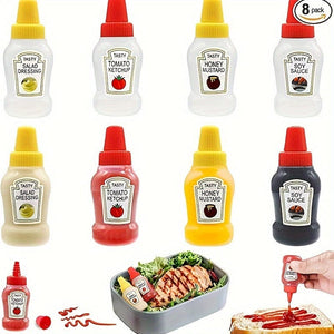 Planet Gates Tomato + Honey + Soy Sauce + Salad 4pcs, Mini Sauce Bottles, Mini Ketchup Bottles, Condiment Squeeze Bottle, Plastic Portable Containers Bottle For Office Lunchbox Picnic Oil Soy Sauce Honey Salad Dressing, Spice Bottle, Kitchen Utensils, Kitchen Stuff