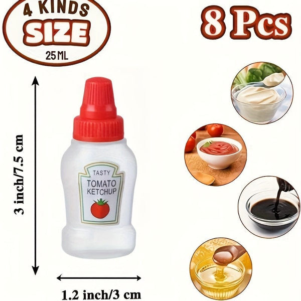 Planet Gates Tomato + Honey + Soy Sauce + Salad 4pcs, Mini Sauce Bottles, Mini Ketchup Bottles, Condiment Squeeze Bottle, Plastic Portable Containers Bottle For Office Lunchbox Picnic Oil Soy Sauce Honey Salad Dressing, Spice Bottle, Kitchen Utensils, Kitchen Stuff