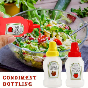 Planet Gates Tomato + Honey + Soy Sauce + Salad 4pcs, Mini Sauce Bottles, Mini Ketchup Bottles, Condiment Squeeze Bottle, Plastic Portable Containers Bottle For Office Lunchbox Picnic Oil Soy Sauce Honey Salad Dressing, Spice Bottle, Kitchen Utensils, Kitchen Stuff