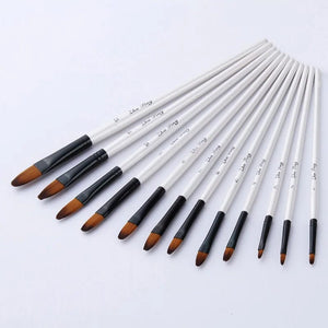 Planet Gates Tongue 12 Pcs/set Nylon Hair Wooden Handle Watercolor Paint Brush Pen Set Learning DIY Oil Acrylic Painting Art Paint Brushes Supplies