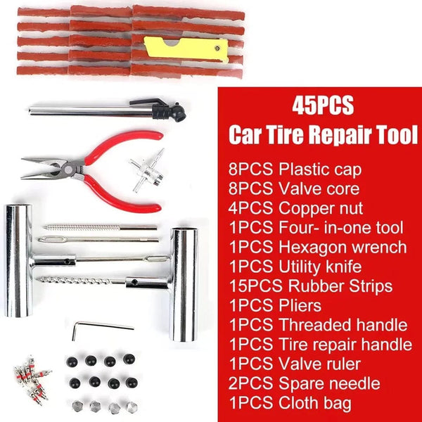 Planet Gates Tool Kit Tyre Repair Kit 45PCS Motorcycle Car Accessories Studding Tool Set Puncture Pug Set Car Tire Repair Tool  Auto Bike Tire Repair