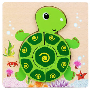 Planet Gates tortoise Wooden 3D Toys Puzzle Cartoon Animals Early Learning Cognition Intelligence Puzzle Game Colorful Montessori Baby Toddler Gifts