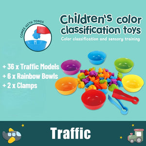 Planet Gates Traffic 36PCS Kids Matching Game Learn Educational Toys Animal Cognition Rainbow Sort Fine Motor Training Montessori Sensory Puzzle Toy Gifts