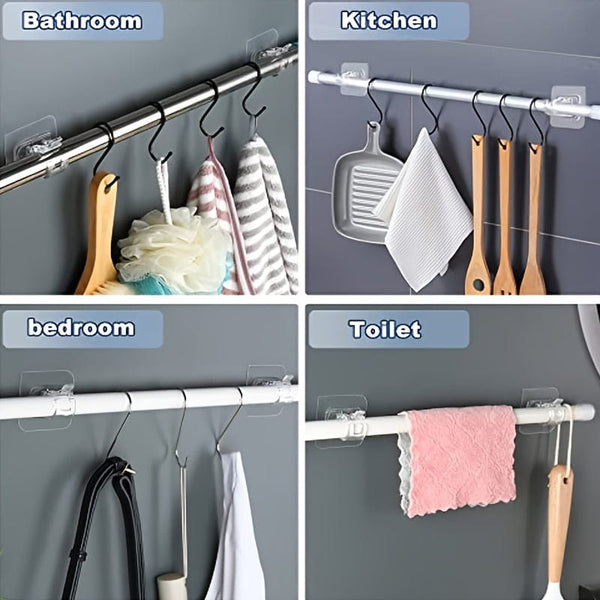 Planet Gates Tramsparent 8pcs No Drill Curtain Rod Brackets No Drilling Self Adhesive Curtain Rod Holder Hooks Nail Free Adjustable Curtain Rod Golders Curtain Hangers For Bathroom Kitchen Home Bathroom And Hotel (Transparent)