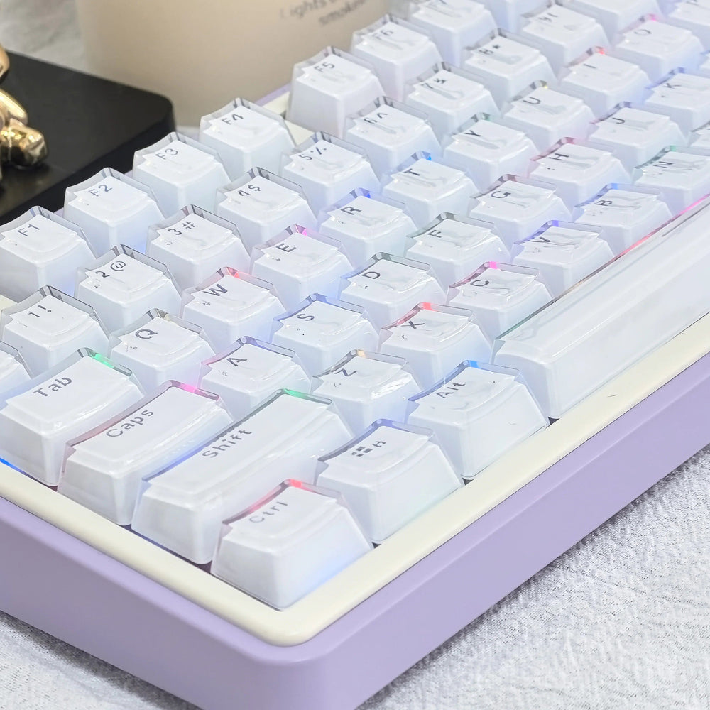 Planet Gates Translucent Keycaps 104 Keys Layout Low Profile White Keycaps DIY  Black Backlit Crystal Edge for Mechanical Keyboard
