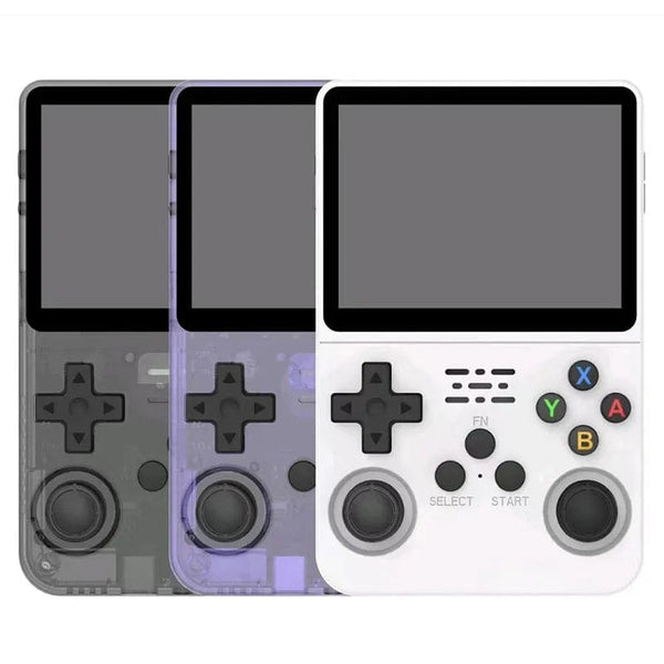 Planet Gates Translucent purple / us R36S Handheld Game Console R35s Plus Video Game Console Linux System 3.5 Inch IPS Screen Portable Pocket Video Player 64GB Games