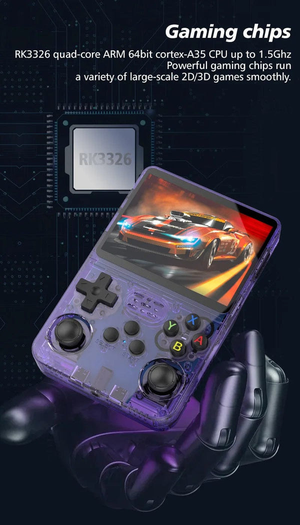 Planet Gates Translucent purple / us R36S Handheld Game Console R35s Plus Video Game Console Linux System 3.5 Inch IPS Screen Portable Pocket Video Player 64GB Games