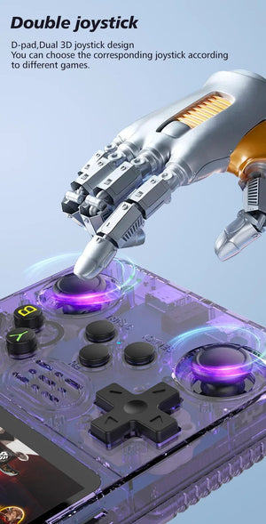 Planet Gates Translucent purple / us R36S Handheld Game Console R35s Plus Video Game Console Linux System 3.5 Inch IPS Screen Portable Pocket Video Player 64GB Games