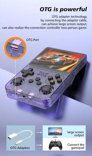 Planet Gates Translucent purple / us R36S Handheld Game Console R35s Plus Video Game Console Linux System 3.5 Inch IPS Screen Portable Pocket Video Player 64GB Games