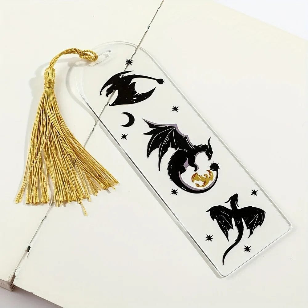 Planet Gates Transparent Acrylic Dragon Tassels Bookmark Anime Black Dragon Bookmarks Gift for Book Lovers for Teacher Friend Kid Marker Read